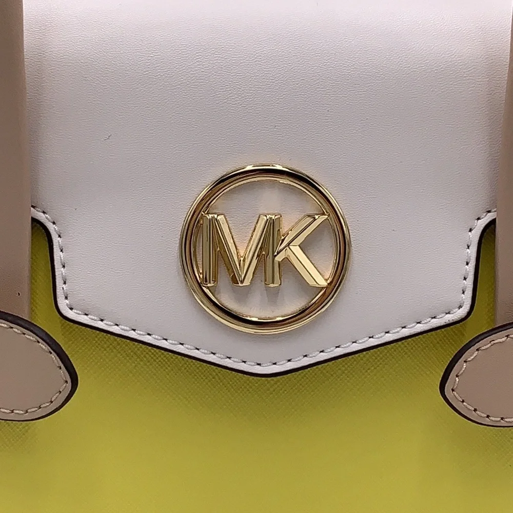 MICHAEL KORS Carmen Medium Faux Leather Belted Satchel SUNSHINE MULTI COLOR